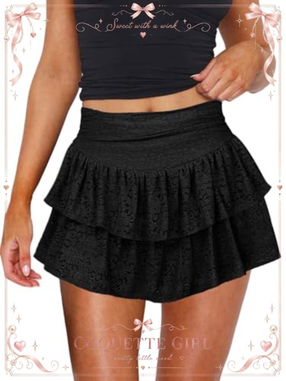 Women's Lace Mini Skort Ruffle Pleated Built-in Shorts High Rise A-Line